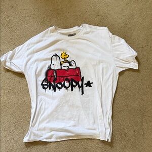 Peanuts White Crewneck Graphic Tee with Black Logo
